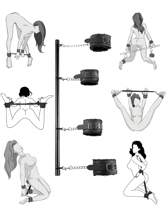 Adjustable Spreader Bar with Handcuffs – Removable Metal Restraint Set, Intimate Couple Accessory, Romantic Roleplay Toy